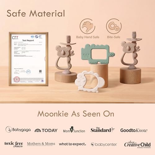 Moonkie Beißring Baby mit Saugfuß, 360° Silikon Zahnbürste, Beißring Spielzeug, Beißspielzeug, BPA-frei Baby Zahnungshilfe für 6 Monate+ Kleinkind 1 Stück(Koala Warm Taupe)