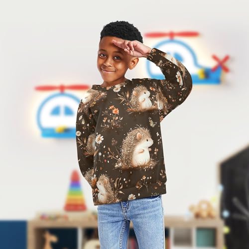 JUNZAN Cute Hedgehog Brown Big Girls Hoodie Sweatshirt Long Sleeve Outerwear for Kids Athletic 4T4