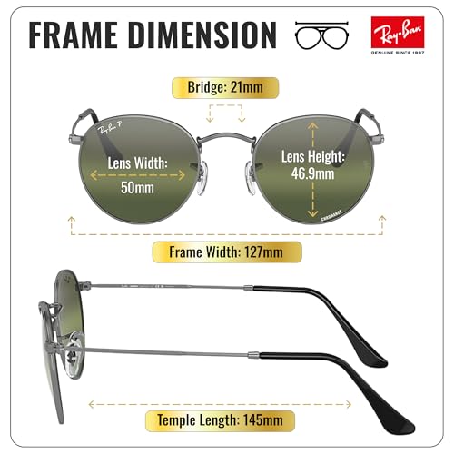Image of Ray-Ban RB3447 ROUND METAL CHROMANCE POLARIZED Round Shape Sunglasses for Men with Official Eyewear Kit