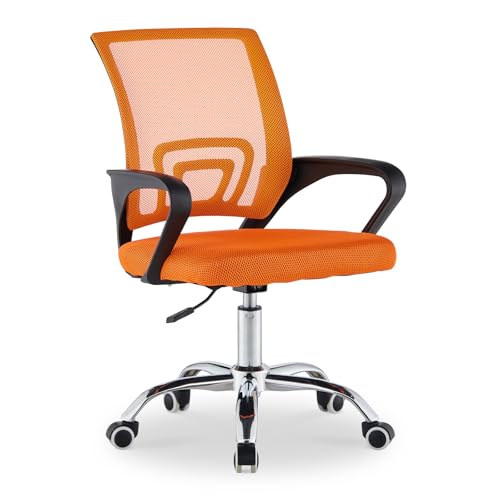 TUKAILAi Silla de Oficina Ergonomica de Malla, Silla Giratoria de Escritorio con Ruedas, Silla de Oficina Comoda, Silla de Ordenador Altura Ajustable Trabajo Estudio (Naranja)