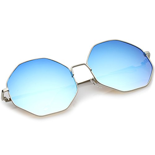 zeroUV Oversize Metal Frame Slim Temple Colored Mirror Lens Hexagon Sunglasses 63mm4