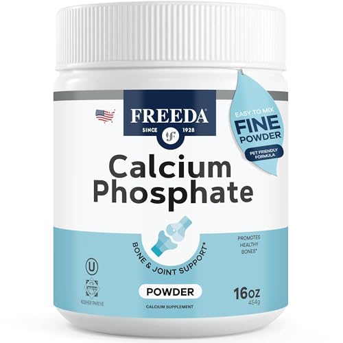 Freeda Calcium Phosphate Powder Kosher Mineral Supplement for Bone & Joint Health in Men Women Dogs & Cats Bone Strength Powder with Calcium and Phosphorus No Vitamin D Made in USA 16oz
