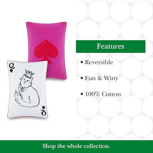 Image of kate spade new york Queen of Spades Reversible Decorative Pillow, 14 inch x 20 inch Throw Pillow for Bed or Sofa, Cotton Cover, Black, White, Pink and Red
