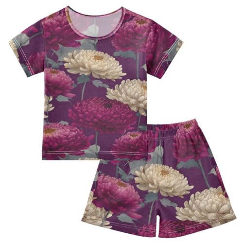Pajama Short Sets Floral Pattern Flowers Soft Cotton Summer Sleepwear 2 Piece PJS Size 5-14T