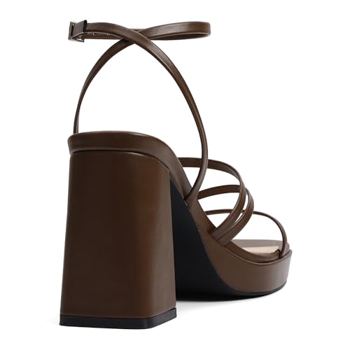 Image of Shoe'N Tale Platform Heels for Women Strappy Block Chunky Heels Square Toe Ankle Buckle Sandals
