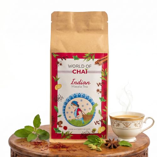 Image of World of Chai Indian Masala Tea with Saffron & Tulsi, 400 g | Premium Assam CTC Chai, Strong Chai Patti, No Added Color, No Preservatives, 100% Natural