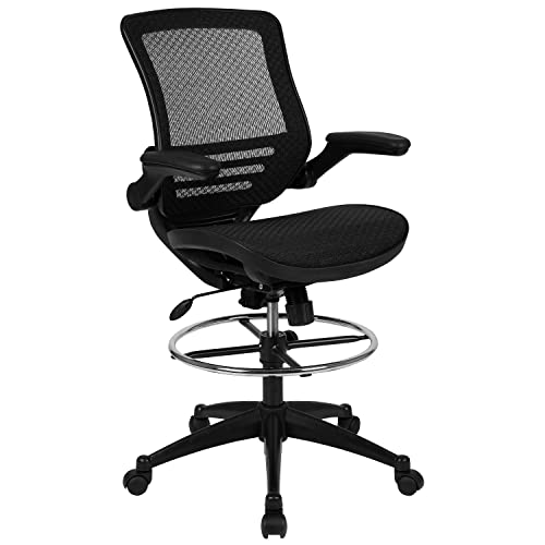 Flash Furniture Waylon Mid-Back Swivel Office Chair with Adjustable Foot Ring and Seat Height, Ergonomic Executive Chair with Armrests, Black