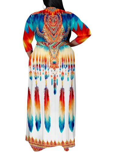 Image of SUZONANA Plus Size Maxi Dresses for Curcy Women Casual Loose 3 /4 Sleeve Long Dress with Belt