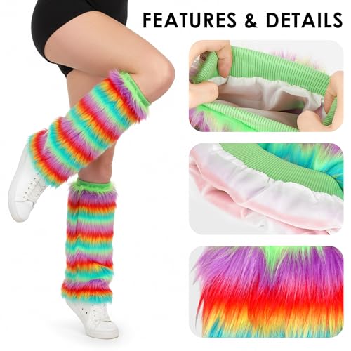Image of Rainbow Furry Leg Warmers, Rainbow Furry Fluffy Leg Warmers (1Pair)