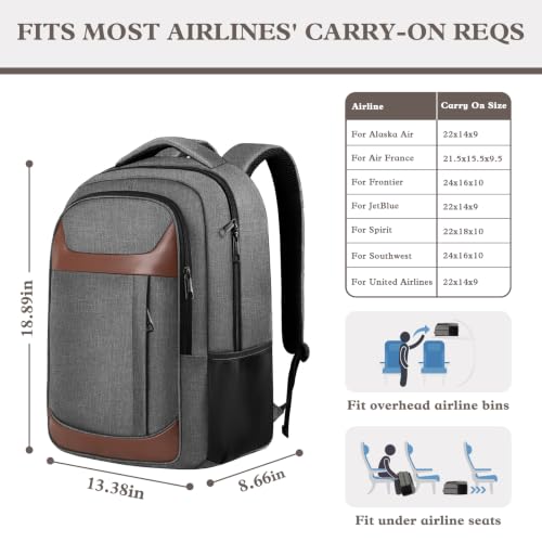 Image of Travel Laptop Backpack 17 Inch, Professional Travel Backpack for Men Women with LifetimeWarranty, Airline Approved Big Large Business Work College Computer Backpack, Grey Brown