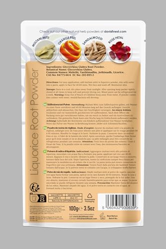 Davis Finest Licorice Root Powder, Mulethi GlycAyrrhiza Glabra, Skincare, Face Mask, Skin Brightening 100g