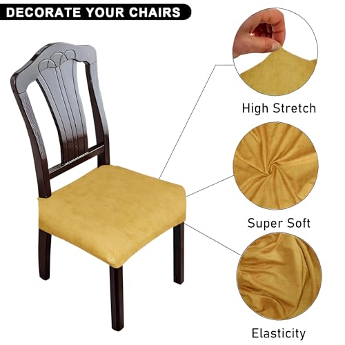Image of Set of 4 Stretchable Dining Chair Covers, Universal Fit Washable Seat Slipcovers for Dining Room & Home Decor (Texture Mustard)