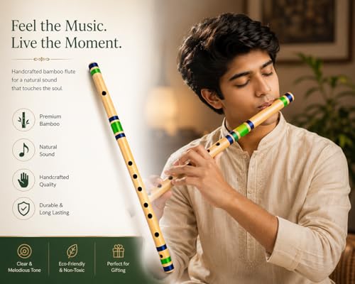 Image of IBDA Bamboo Flute | C Natural Medium Scale | for Professional /Beginner Basuri | 19 inch Bamboo Bansuri |