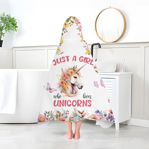 Image of Unicorn Hooded Bath Towels for Girls,Soft Cotton Swimming Shower Beach Blanket (Unicorn)