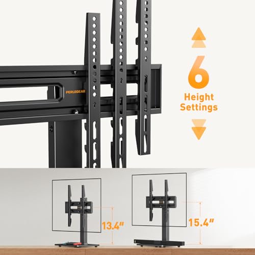 Image of Perlegear Universal Swivel TV Stand with Power Outlet for 34-65 inch TVs | Tilt, 6 height adjustments, stable tempered glass base, security locks, cable management, 88 lbs max load, max VESA 400x400mm