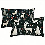 Reh Kissenbezug 40x60 Kissenbezug Weihnachten Samt 2er Set, Wasserdichter Kissenbezüge für Alle Jahreszeiten, Mode Flauschig Weich und Bügelfrei Pillow Cover, Deko für Sofa, Bett, Garten S1-868