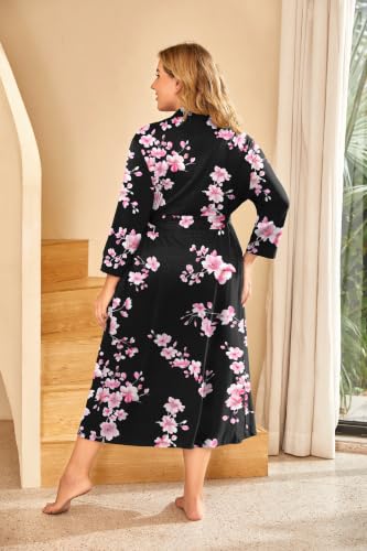 Image of IN'VOLAND Womens Plus Size Kimono Robes Long Knit Bathrobe Ladies Sleepwear