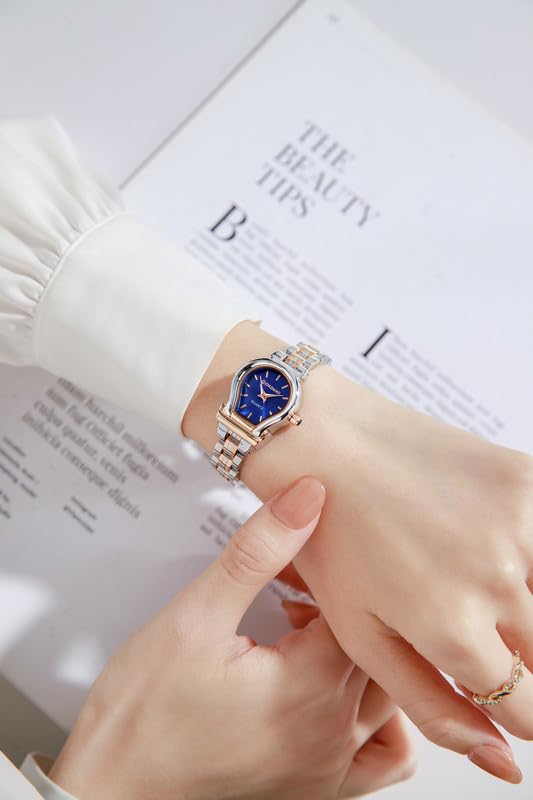 Image of Giordano Analog Quartz Watch for Women with Oval Dial, Water Drop Shaped Case, Blue Crown, Stainless Steel Strap - GZ-60155