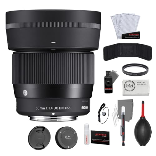 Sigma (�V�O�}) 56mm f/1.4 �R���e���|�����[DC DN�����Y Sony E�}�E���g�p UV�t�B���^�[+�t�H�g�X�^�[�^�[�L�b�g + �N���[�j���O�N���X (4�A�C�e��)