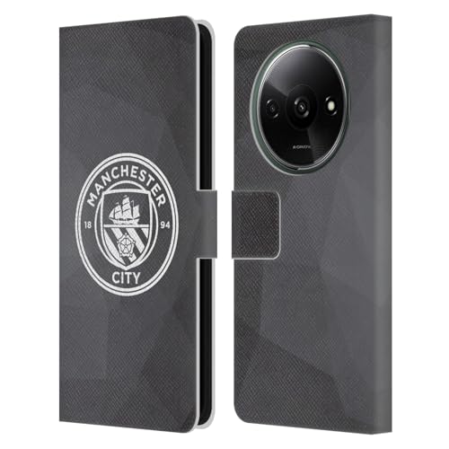 Head Case Designs Officially Licensed Manchester City Man City FC Black White Mono Badge Geometric Leather Book Wallet Case Cover Compatible with Xiaomi Redmi A3