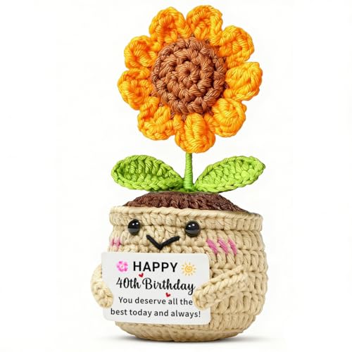 TTOVEN Regalos de cumpleaños número 40 para mujeres y hombres, hechos a mano con girasol positivo, ganchillo, regalos de feliz cumpleaños 40 para mamá, papá, hija, hijo, amigo, hermana, mejor amiga