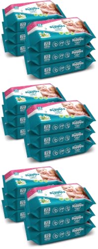 Image of Amazon Brand - Supples Baby Wet Wipes | 432 Wipes | 72 Wipes x 18 Packs | Enriched With Aloe Vera and Vitamin E | Alcohol-Free and Paraben-Free | Pure Water-Based formulation