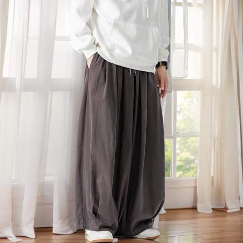 GURUNVANI Mens Wide Leg Harem Pants Japanese Loose Fit Pants Casual Elastic Waist Trouser4