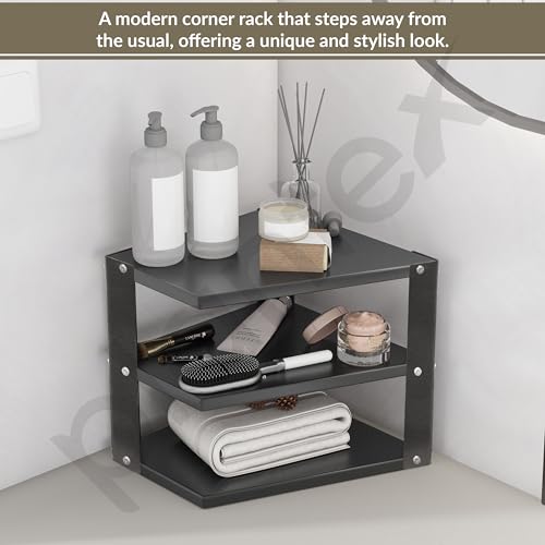 Image of Plantex GI-Steel 3-Tier Pan Stand for Kitchen /Multipurpose Corner Floor Mount Shelf for Kitchen - Pack of 1 (Black)