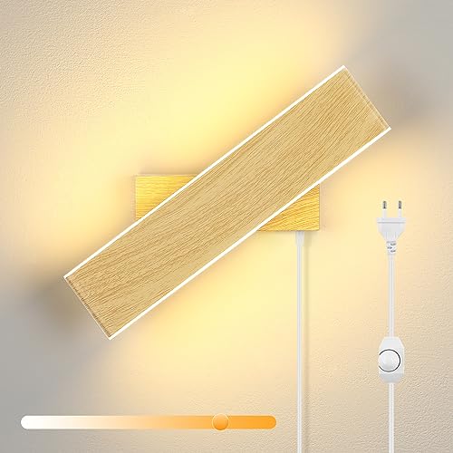 ENCOFT Wandlampe mit Stecker Dimmbar 1.8M Kabel LED Wandleuchte Innen 31CM 3000K Wall Lamp 330° Rotatable Wandbeleuchtung Aluminium 12W Up and Down Leuchten Innen für Schlafzimmer Treppenhaus Flur