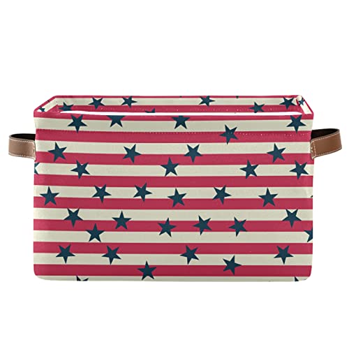 Bolaz Large Storage Basket American Flag Stars Foldable Storage Box Organizer Bins with Handles for Bedroom Home Office
