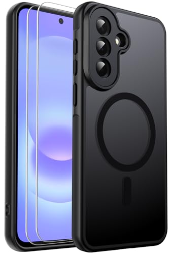 Ezanmull for Samsung Galaxy A37 Case Magnetic Shockproof Full Camera Protection with Screen Protector X2 Translucent Anti-Fingerprint Case for Samsung Galaxy A37 (Black)
