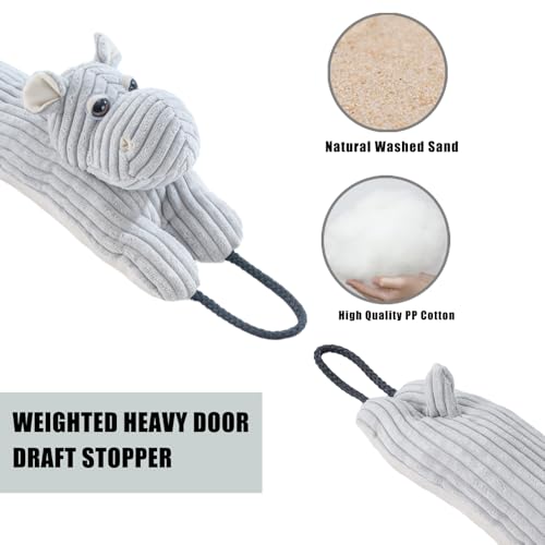 Image of Marwood Under Door Draft Stopper Decorative Wind Stopper 30 inch for Door & Window, Weighted Animal Air Draft Stopper Snake Noise Blocker for Bottom of Door with Hanging Loops - Hippo