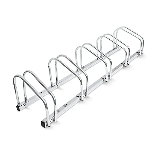 Relaxdays Fahrradständer für 5 Fahrräder Soporte de Bicicleta de Acero Cromado para Montaje en Suelo y Pared, Color Plateado, Unisex, Talla única