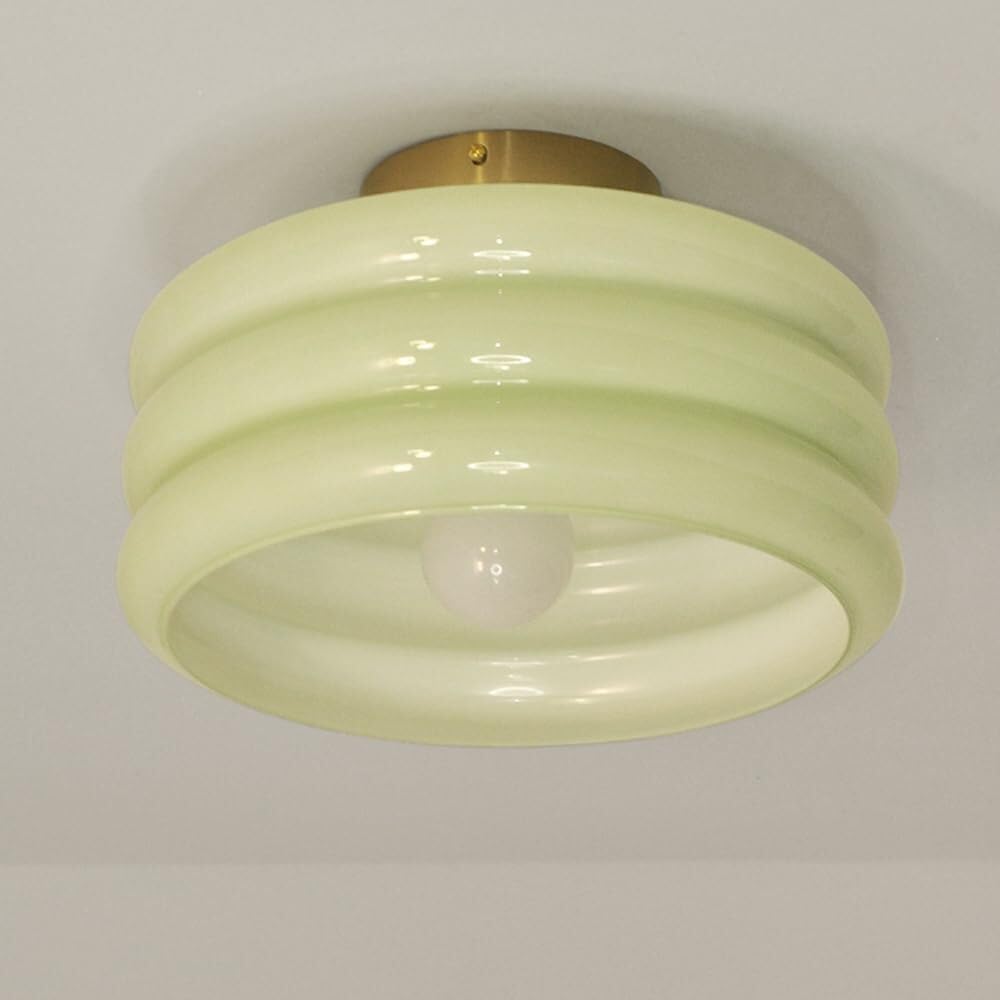 LYMSXAZOU Semi Flush Mount Ceiling Light Modern Cream Glass Lamp Cylinder Medieval Fixture 11.8 Inch Drum Shape Lighting Hallway Entryway Balcony