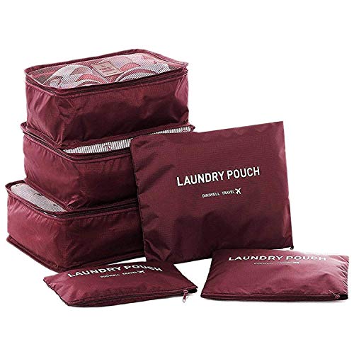 A&M アレンジケース トラベルポーチ 6点セット 軽量 防水 大容量 旅行 出張 整理用 18122811 (ワインレッド)のサムネイル