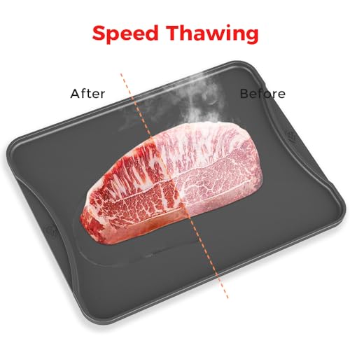Image of Aluminum Defrosting Tray for Frozen Meat -Large Black Defrosting Tray, Fast Thawing Plate for Meat, Fish & Poultry, No Power or Chemicals Needed, Easy to Clean