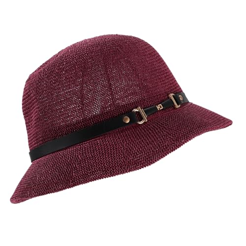 Chapeau de paille femme bob évidé anti UV beige pour plage et randonnée