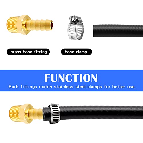 Tnuocke 4Pcs Brass Air Hose Barb Fittings,3/8" Hose Barb To 1/4 Npt Male Thread Quick Coupler Air Pipe Adapter With 4Pcs Hose Clamp,Compression Hose Fittings H-040-1/4 Npt-3/8 #TOP1