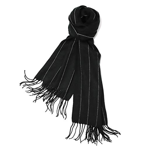 Divine Shield Echarpe Petites Rayures Femme XL 130x70cm Foulard Châle Cape Frange Vintage Automne Hiver Chaud Gris et écharpe élégant Hiver (Noir)