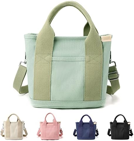 Small Tote Bag for Women Mini Green Canvas Crossbody Tote Bag with Zipper Stylish Satchel Shoulder Bag Hobo Handbag