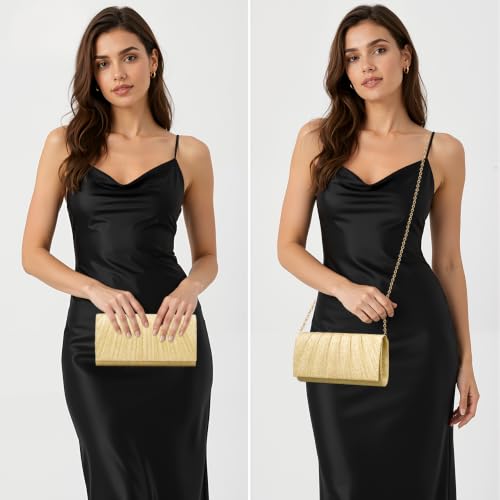 Image of Larcenciel Clutch Purses for Women, Shiny Pleated Evening Bag w /Removable Chain for Formal Events Cocktail Wedding Prom