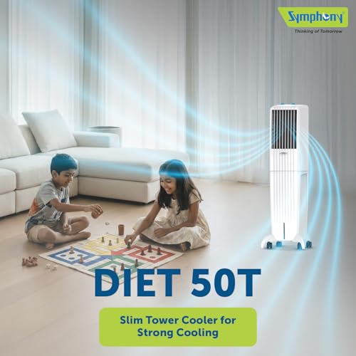 Symphony Diet 50T Portable Air Cooler For Home with Powerful Blower, Honeycomb Pads, i-Pure Technology and Cool Flow Dispenser (50L, White) view 2