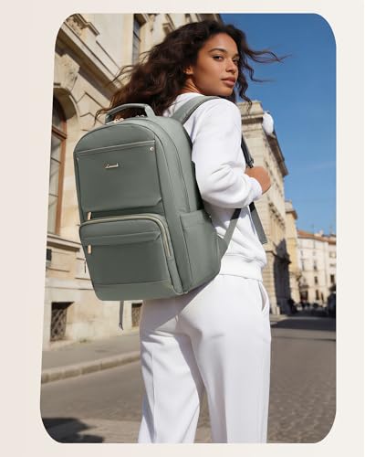 Image of LOVEVOOK Laptop Backpack for Women with Large Capacity Cup Pocket, 15.6 inch Work Purse Travel Bag for Teacher Nurse, Waterproof Computer Business Back Pack, Bookbag for College, Green