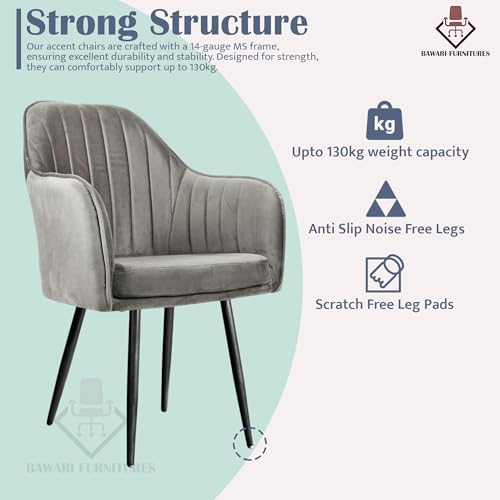Image of Set of 2 Accent Chair for Living Room | Modern Armchair in Soft Velvet Fabric with Sturdy Legs | Premium Chair for Home Living Room Bedroom Restaurent | (Black Legs, Ash Grey)