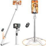 自撮り棒 スマホスタンド 安定性アップ じどり棒 iphone&android対応 スマホ 三脚 コンパクト 軽量 「極上の新設計」 セルカ棒 折りたたみ式 最大103cmまで selfie stick リモコン付き スタンド 4-7インチ多機種対応 カメラ兼用 セルフィー/撮影用/生ライブ配信/動画鑑賞などに最適 (ホワイト) image