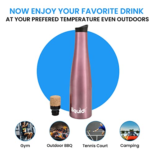 Grand Fusion Icy Bev 2-In-1 Kooler (Wine Carafe And Water Bottle), Vacuum Sealed And Stainless Steel Wine Cooler Bottle, Keeps Wine Chilled Like A Wine Tumbler, Rose Gold, 750 Ml (25.4 Oz) #TOP5