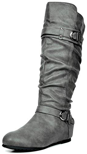 DREAM PAIRS Women s JOIES Grey Knee High Low Hidden Wedge Boots Wide Calf Size 8 M US