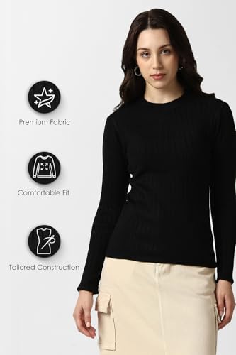 Image of Van Heusen Women's Round Neck Solid Knit Top|Full Sleeve Casual winterwear