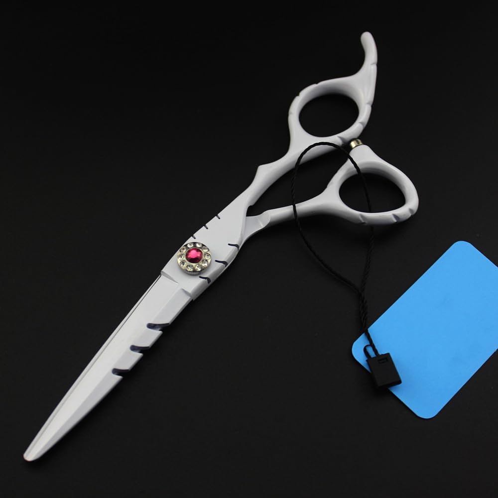 Haarschneideschere, 6 Zoll, Professionelle Japanische 440C-Stahlschere, Weiße Haarschere, Haarschnitt, Effilierschere, Friseurschere,Satz-Q