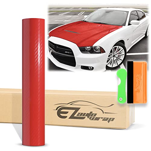 12"X60" (1Ftx5Ft) Red 5D Carbon Fiber High Gloss Vinyl Wrap Sticker Diy Decal Car Auto Vehicle Film Sheet Bubble Free Air Release Self Adhesive Peel And Stick Technology Free Tool Kit #TOP6